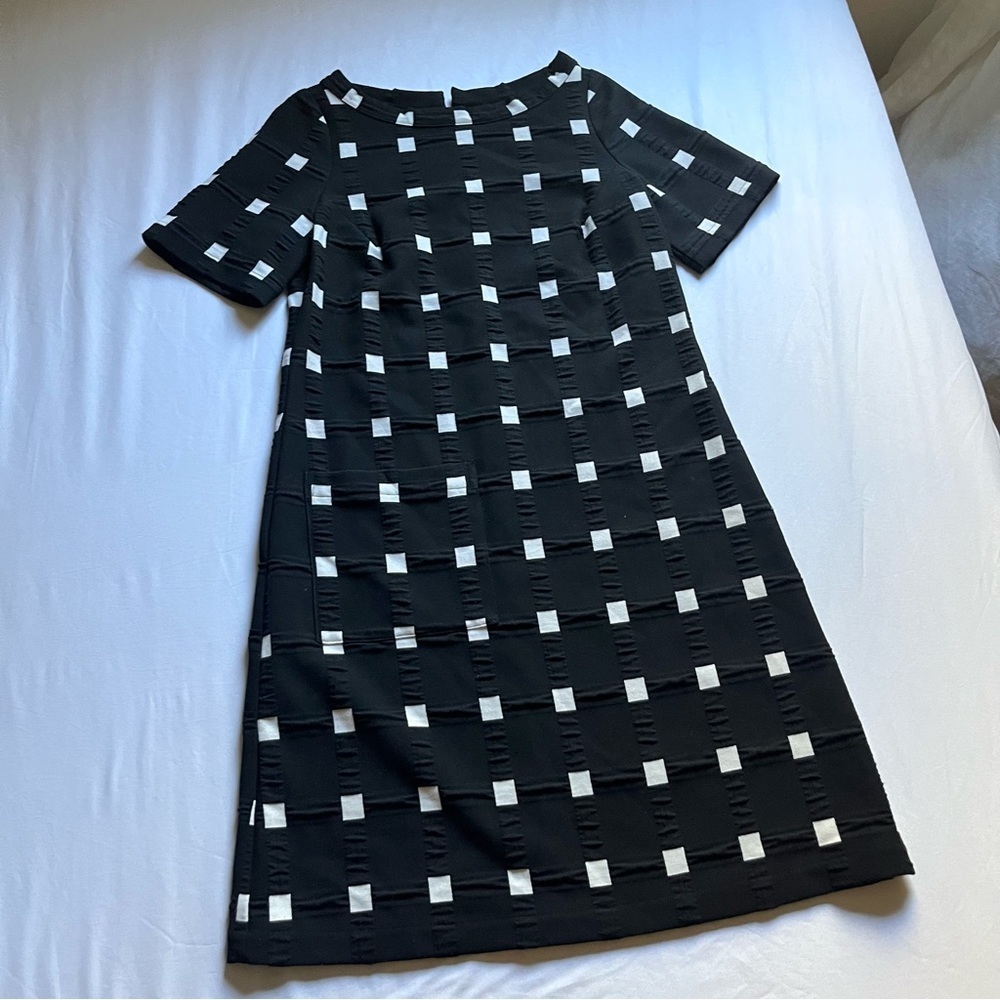 BABETTE SF black and white window pane geo‎ print short sleeve lagenlook midi